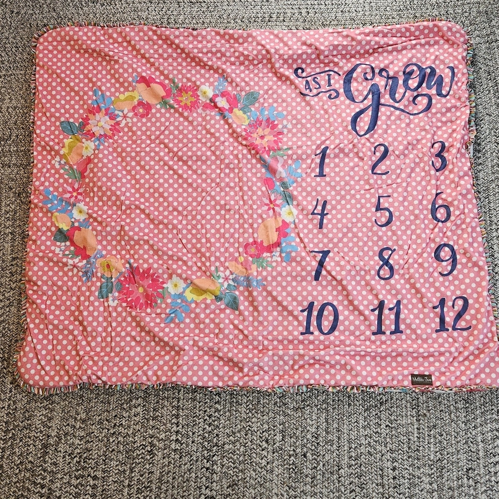Matilda Jane AS I GROW Blanket Floral Pink Ruffles BABY MONTH PICTURES EUC 60x50